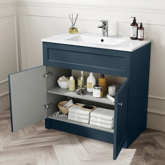 Milos Navy Blue Combination Vanity Basin and Houston Toilet 1300mm - Chrome Handles