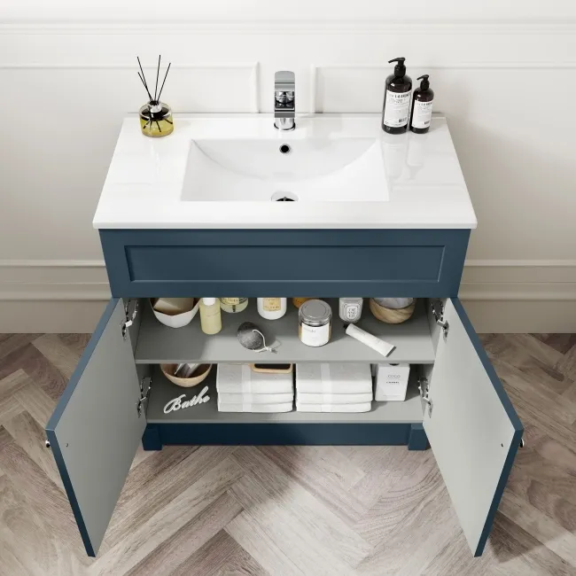 Milos Navy Blue Combination Vanity Basin and Houston Toilet 1300mm - Chrome Handles