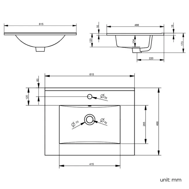 Milos Navy Blue Basin Vanity 600mm - Traditional Handles