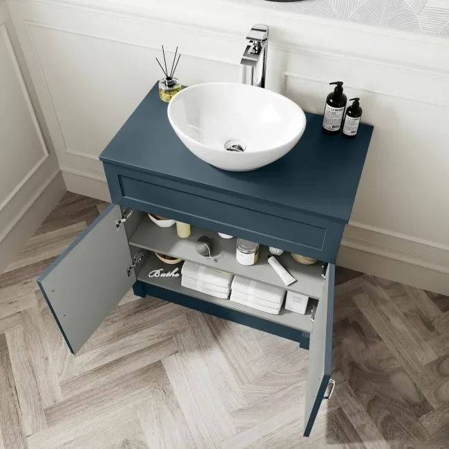 Milos Navy Blue Vanity with Oval Basin 800mm - Traditional Handles