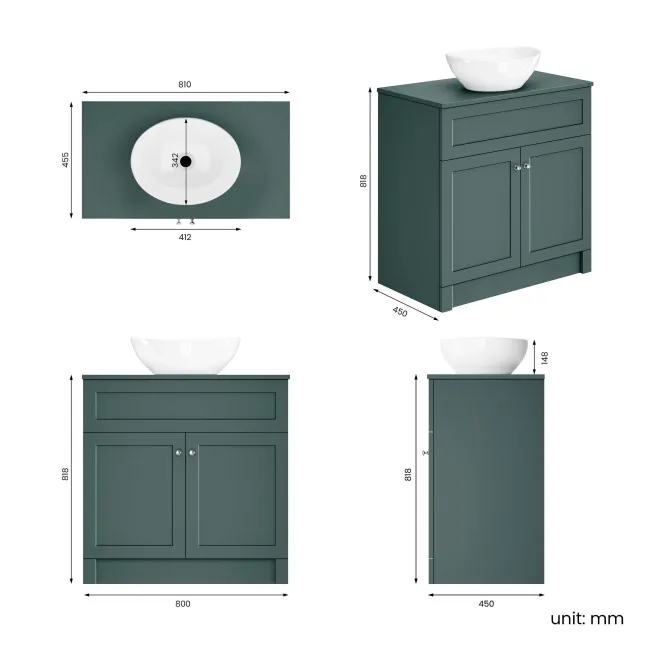 Milos Mystic Green Vanity with Oval Basin 800mm - Brushed Handles