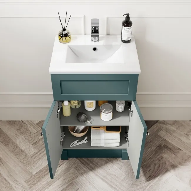 Milos Mystic Green Combination Vanity Basin and Houston Toilet 1000mm - Chrome Handles