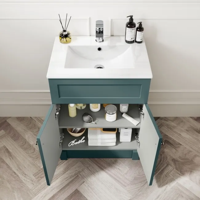 Milos Mystic Green Combination Vanity Basin and Miami Toilet 1100mm - Chrome Handles