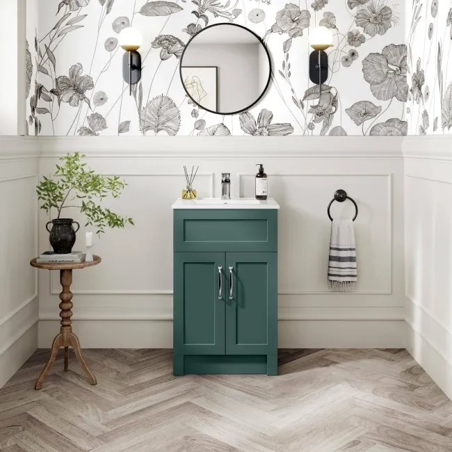 Milos Mystic Green Basin Vanity 500mm - Traditional Handles