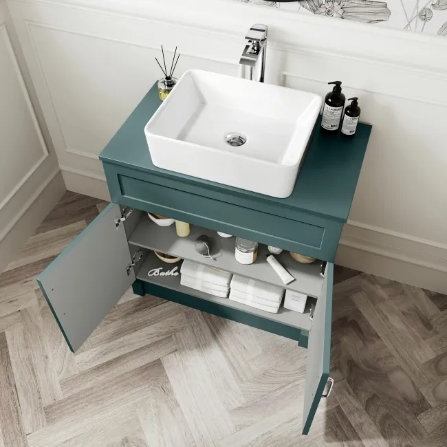 Milos Mystic Green Vanity with Troy Basin 800mm - Traditional Handles