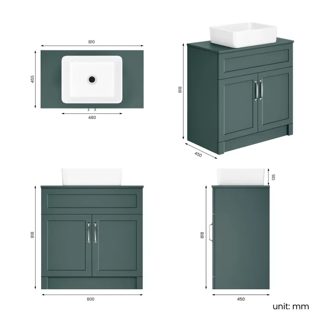 Milos Mystic Green Vanity with Troy Basin 800mm - Traditional Handles