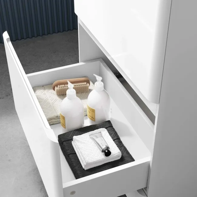 Corsica Gloss White Vanity Drawer with Marble Top & Curved Counter Top Basin 600mm