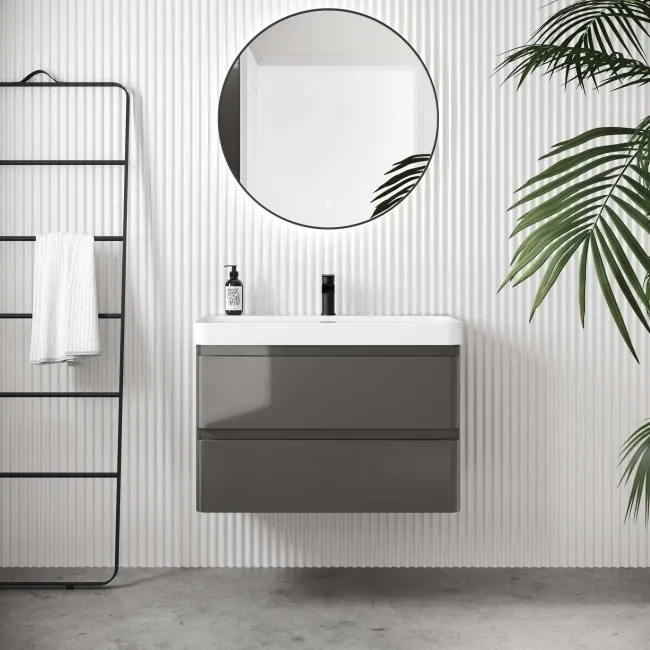 Corsica Tungsten Grey Wall Hung Basin Drawer Vanity 800mm