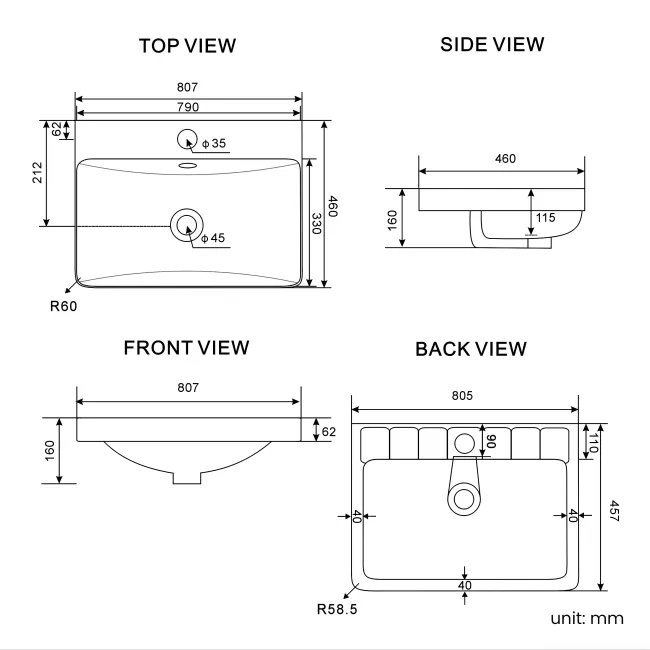 Corsica Tungsten Grey Wall Hung Basin Drawer Vanity 800mm