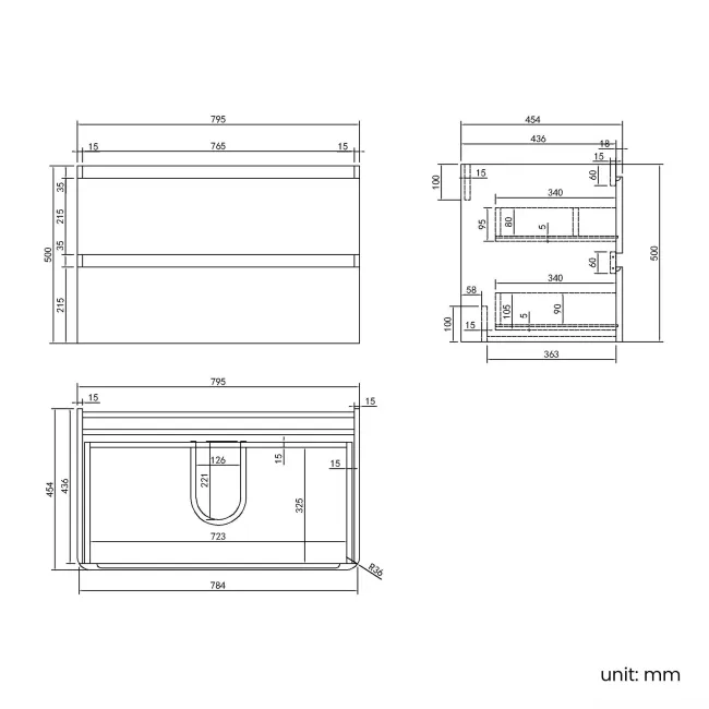 Corsica Inky Blue Wall Hung Drawer Vanity with Marble Top 800mm - Excludes Counter Top Basin