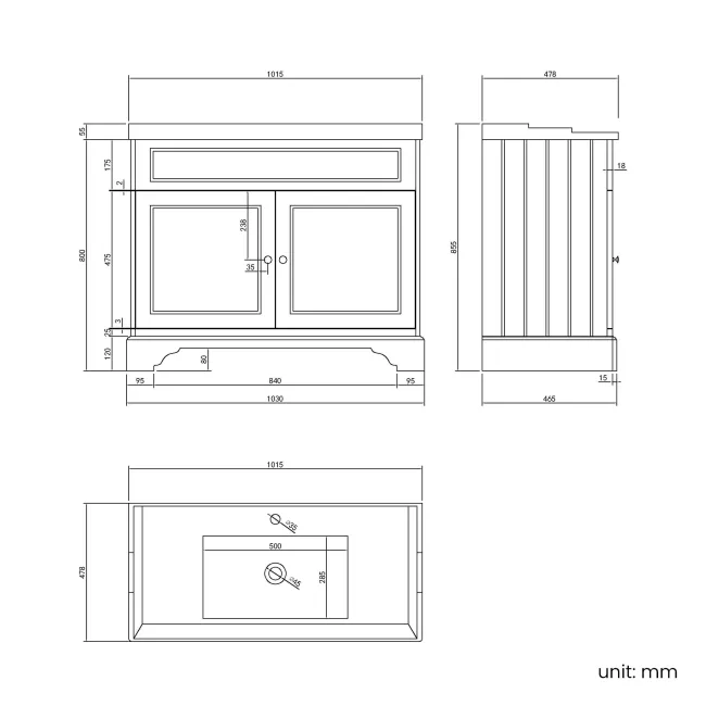 Lucia Chalk White Basin Vanity 1030mm - Brushed Brass Accents