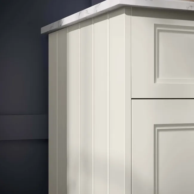 Lucia Chalk White Vanity with Marble Top & Oval Counter Top Basin 1030mm - Brass Knurled Handles