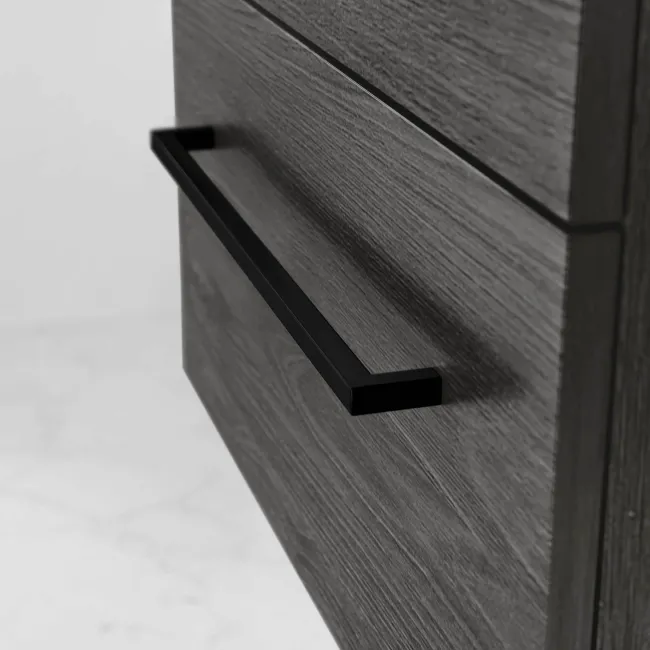 Elba Charcoal Elm Wall Hung Basin Drawer Vanity 600mm with Matt Black Stand