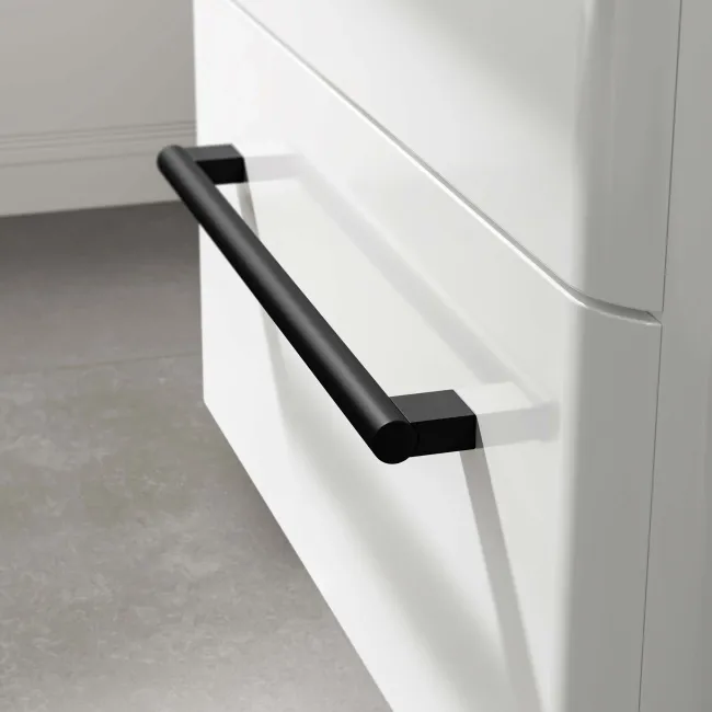 Omaha Gloss White Wall Hung Drawer Vanity with Marble Top & Curved Counter Top Basin 600mm - Black Accents
