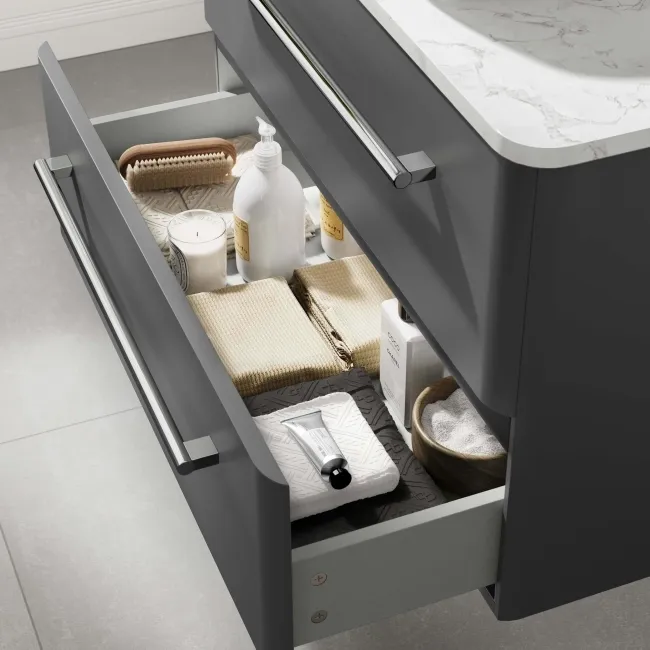 Omaha Slate Grey Wall Hung Drawer Vanity with Marble Top 800mm - Excludes Counter Top Basin