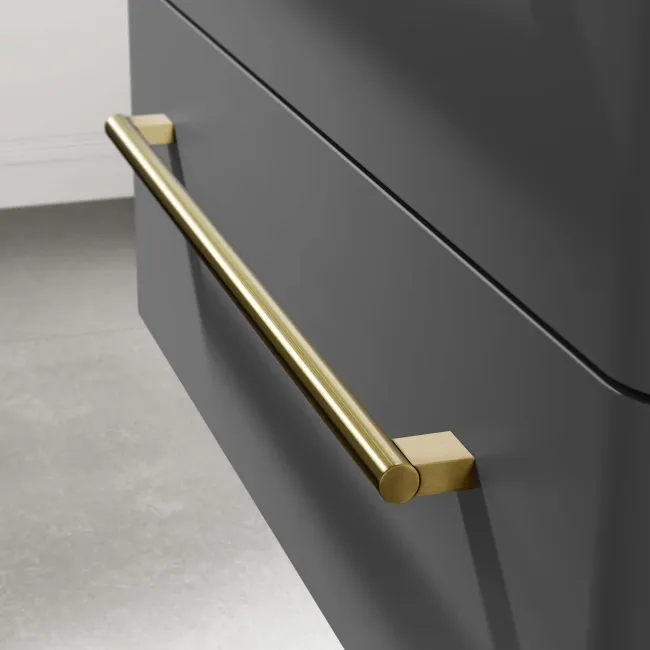 Omaha Slate Grey Wall Hung Drawer Vanity with Marble Top & Curved Counter Top Basin 800mm - Brushed Brass Accents