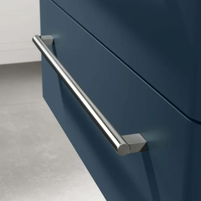 Omaha Navy Blue Wall Hung Drawer Vanity with Marble Top & Curved Counter Top Basin 800mm