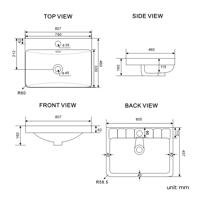 Omaha Navy Blue Wall Hung Basin Drawer Vanity 800mm - Black Accents
