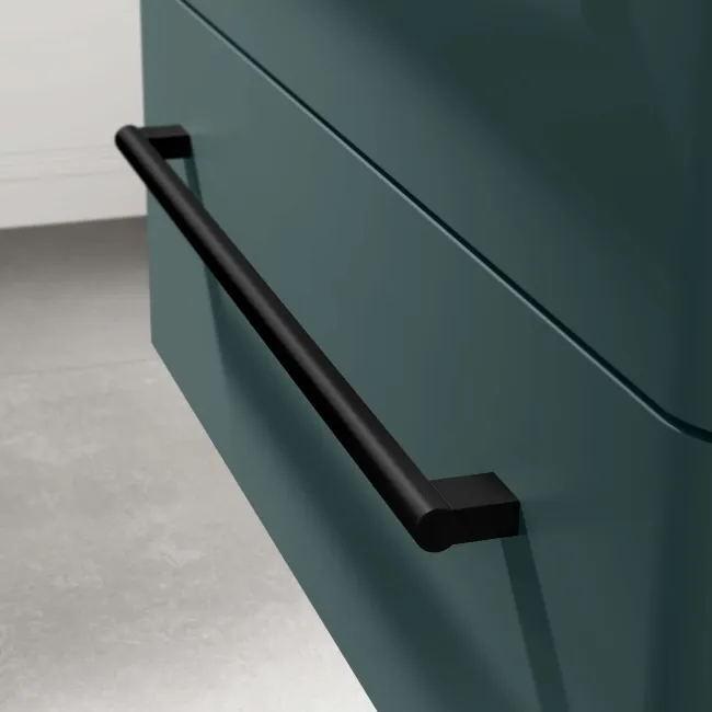 Omaha Mystic Green Wall Hung Drawer Vanity with Marble Top & Curved Counter Top Basin 800mm - Black Accents