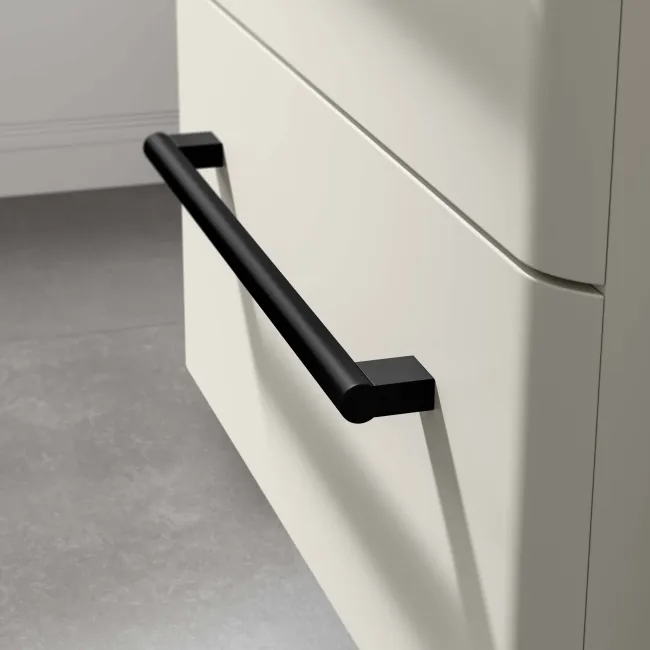 Omaha Linen White Wall Hung Drawer Vanity with Marble Top & Curved Counter Top Basin 600mm - Black Accents