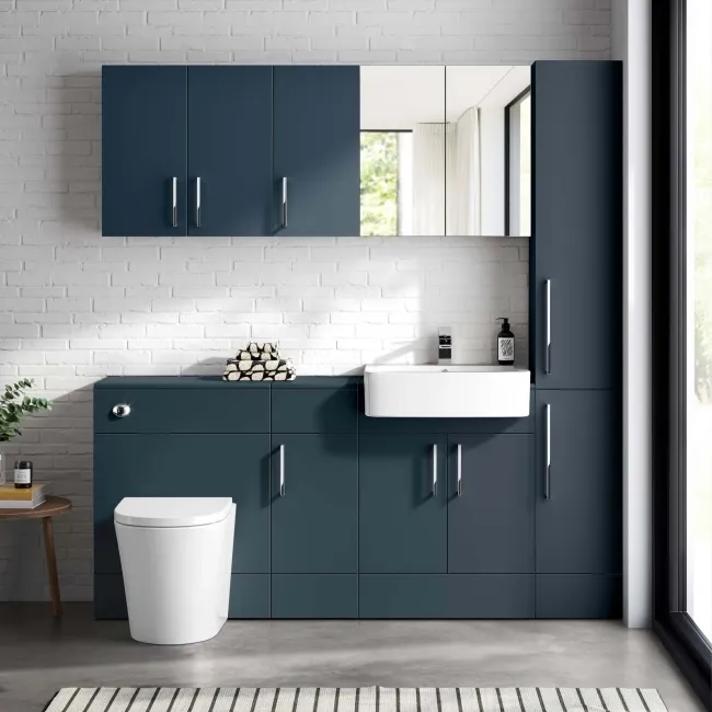 Harper Navy Blue Floor Standing Tall Cabinet Unit 1900x300mm