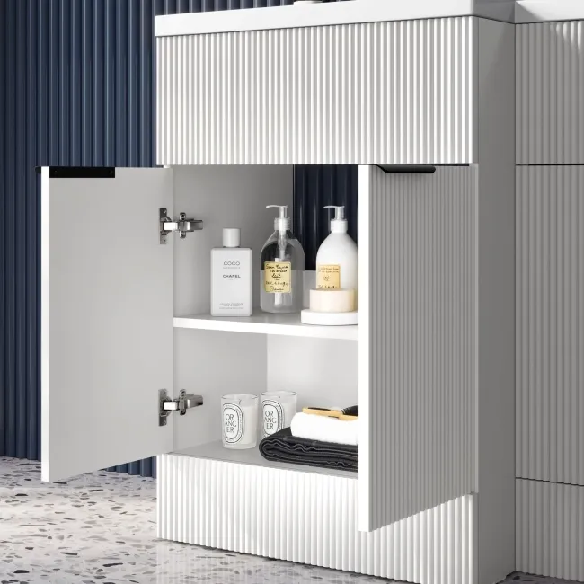 Havana Fluted Coastal White Basin Vanity and Back To Wall Toilet Unit 1100mm (Excludes Toilet) - Black Accents - Left Handed
