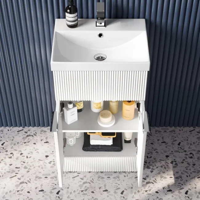 Havana Fluted Coastal White Basin Vanity 500mm - Chrome Handles