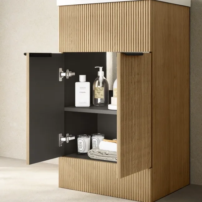 Havana Fluted Country Oak Combination Vanity Basin and Miami Toilet 1000mm - Black Accents