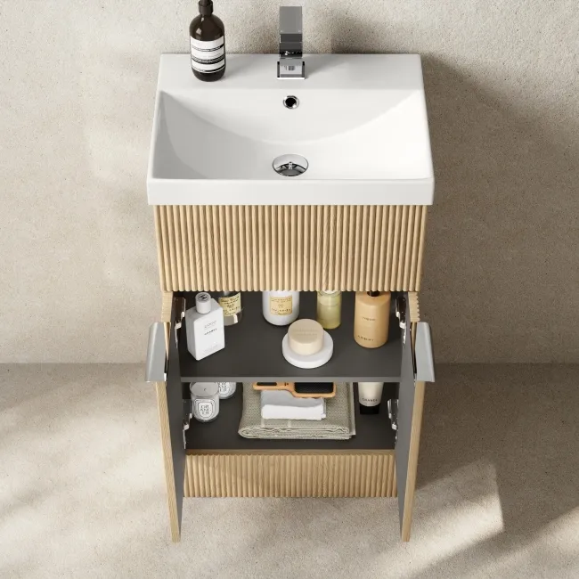 Havana Fluted Country Oak Basin Vanity 500mm - Chrome Handles
