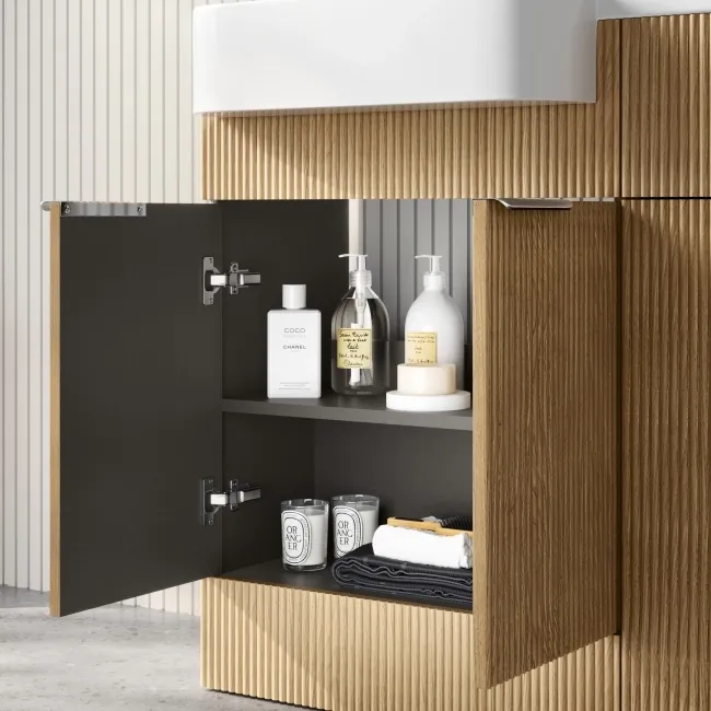 Sicily Fluted Country Oak Basin Vanity and Back To Wall Toilet Unit 1200mm (Excludes Toilet) - Chrome Handles - Left Handed