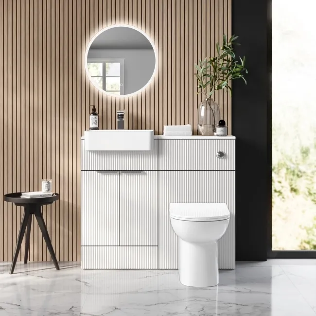 Sicily Fluted Coastal White Combination Vanity Basin and Aruba Toilet 1000mm - Chrome Handles