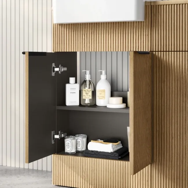 Sicily Fluted Country Oak Combination Vanity Basin and Aruba Toilet 1000mm - Black Accents