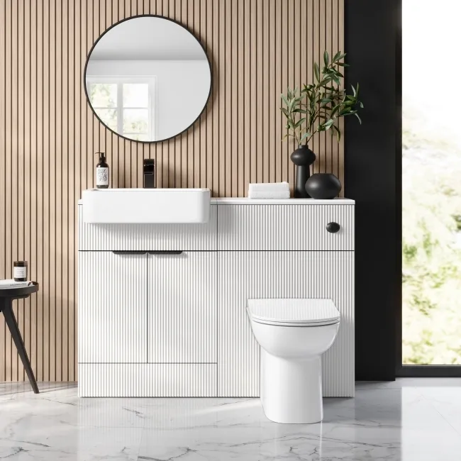 Sicily Fluted Coastal White Combination Vanity Basin and Aruba Toilet 1200mm - Black Accents