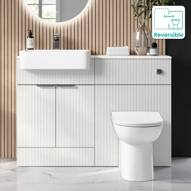 Sicily Fluted Coastal White Combination Vanity Basin and Aruba Toilet 1200mm - Chrome Handles