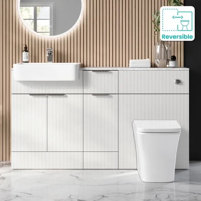 Sicily Fluted Coastal White Combination Vanity Basin with Marble Top & Houston Toilet 1500mm - Chrome Handles