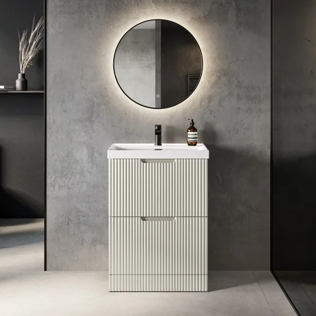 Crete Fluted Linen White Basin Vanity Drawer 600mm