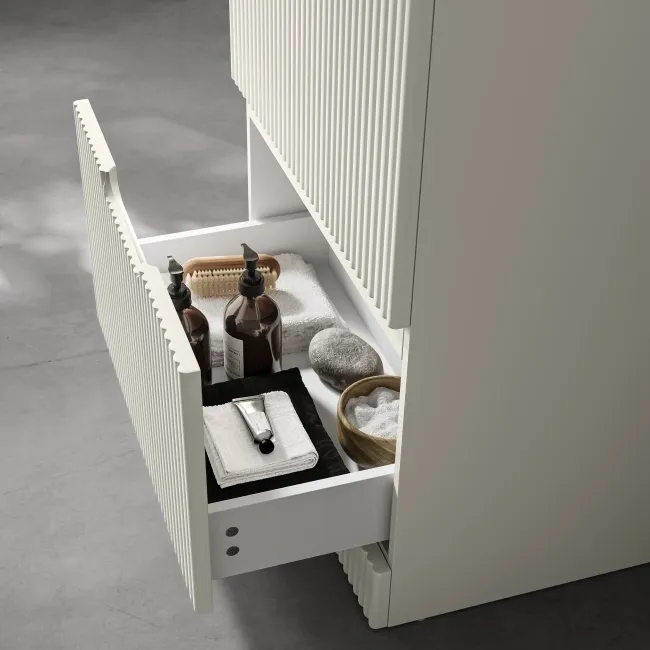 Crete Fluted Linen White Vanity Drawer with Marble Top 600mm - Excludes Counter Top Basin