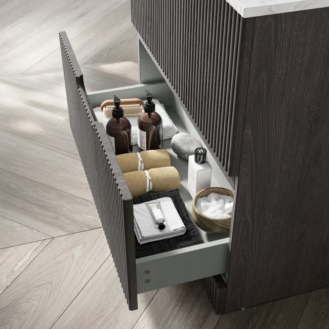 Crete Fluted Charcoal Elm Vanity Drawer with Marble Top 800mm - Excludes Counter Top Basin