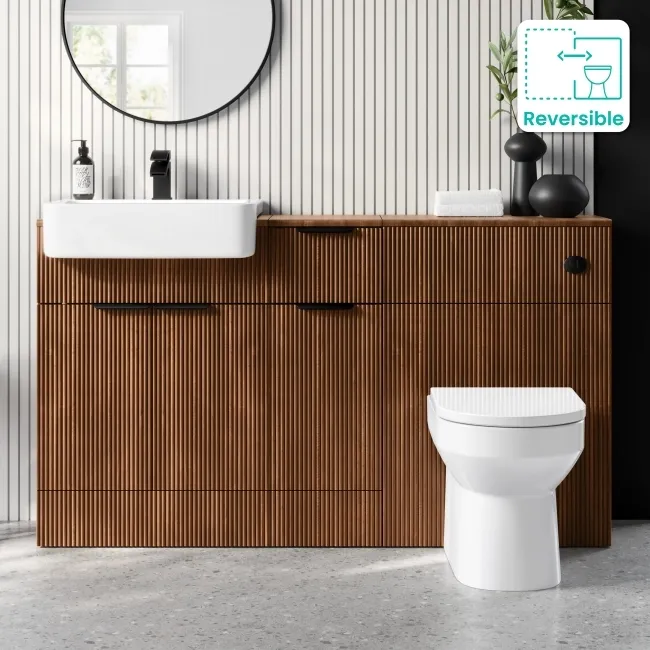 Sicily Fluted Black Walnut Combination Vanity Basin and Miami Toilet 1500mm - Black Accents