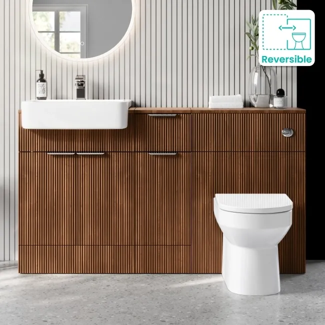 Sicily Fluted Black Walnut Combination Vanity Basin and Miami Toilet 1500mm - Chrome Handles