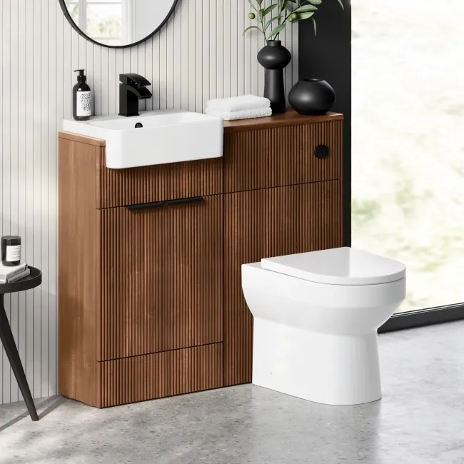 Sicily Fluted Black Walnut Combination Vanity Basin and Miami Toilet 1000mm - Black Accents