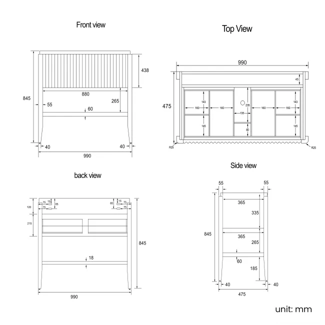 Maru Walnut Wood Grain Vanity Unit 1000mm