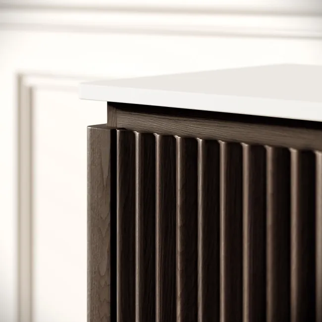 Maru Black Oak Wood Grain Vanity Cabinet 600mm with Matt White Stone Top - Basin Not Included