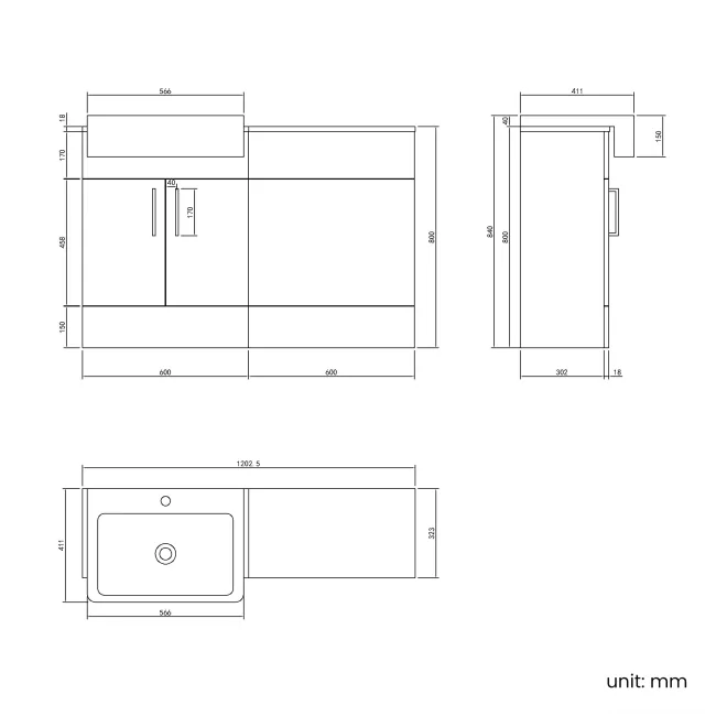 100% Waterproof - Harper Gloss White PVC Basin Vanity and Back To Wall Toilet Unit 1200mm - Excludes Toilet