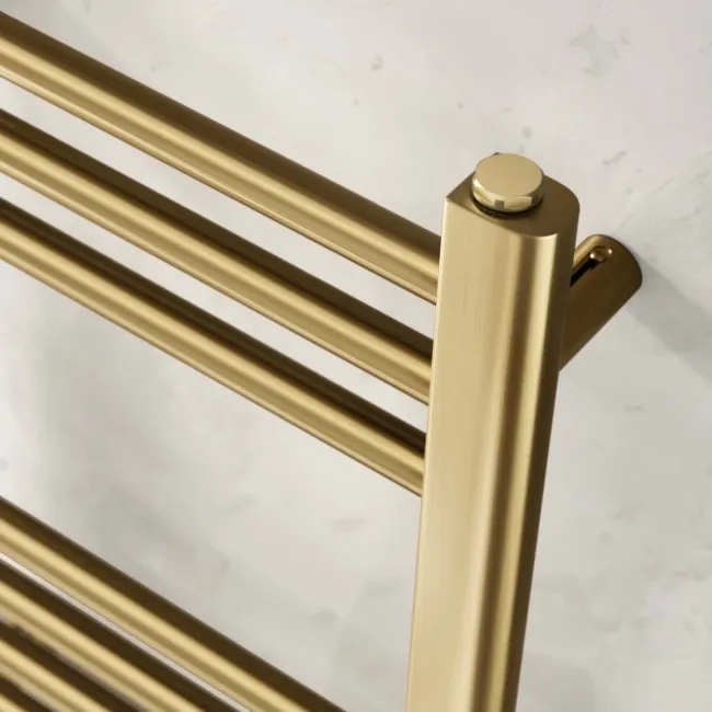 Barcelona Electric Brushed Brass Straight Heated Towel Rail 1200x600mm