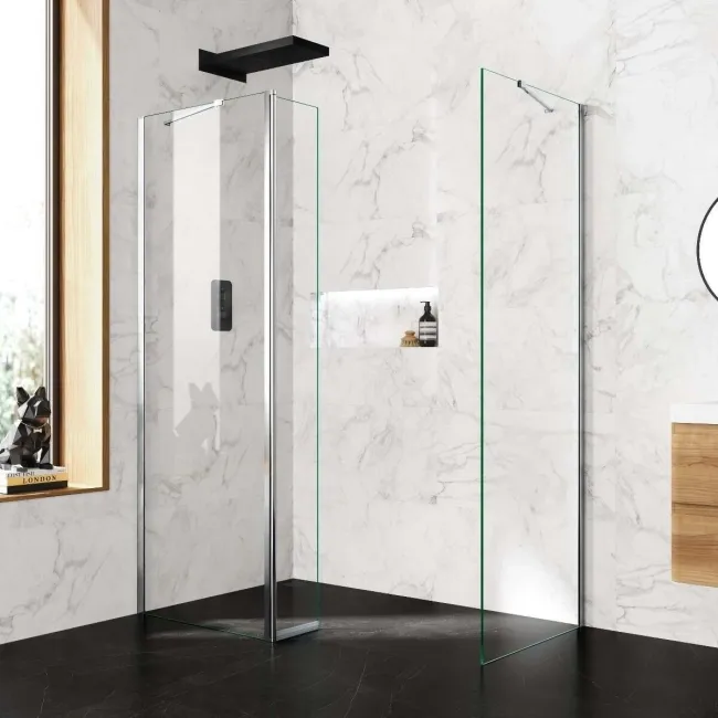Copenhagen Easy Clean 8mm Walk In Shower Enclosure 700mm & 800mm Glass with Pivotal Return Panel