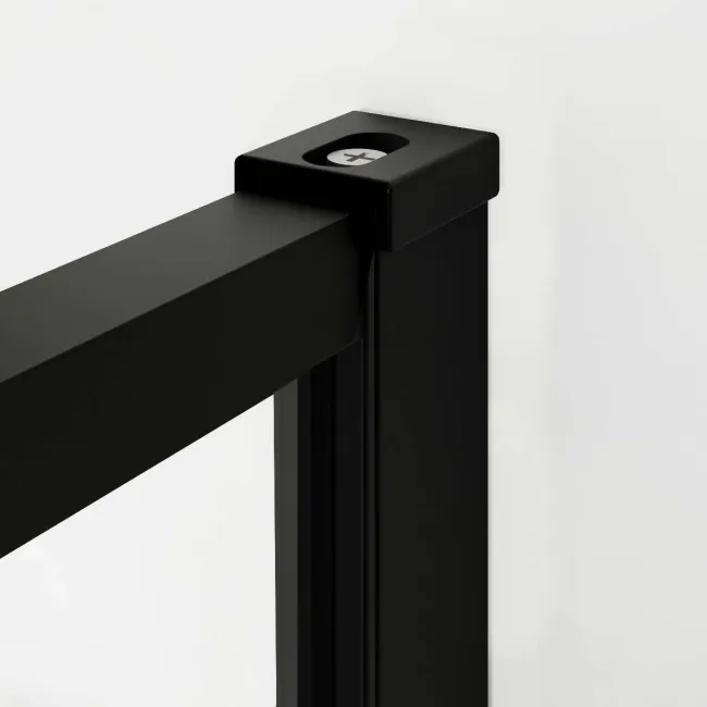 Munich Matt Black Grid 8mm Walk In Shower Enclosure 800mm & 900mm Glass with Pivotal Return Panel