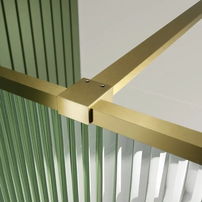 Munich Fluted Effect Brushed Brass 8mm Wet Room Shower Glass 1400mm & 250mm Pivotal Return Panel