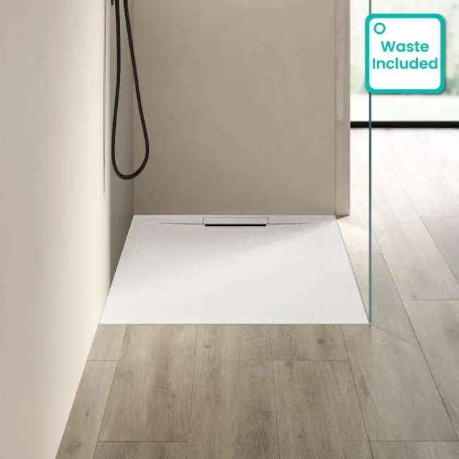 Tokyo Rectangular Matt White Slate Texture Stone Shower Tray 1100x800mm