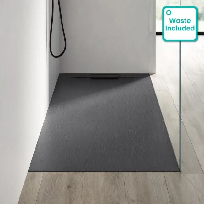 Tokyo Rectangular Matt Grey Slate Texture Stone Shower Tray 1700x900mm